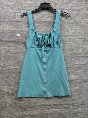 FP Beach Dress Womens Size M Green Button Front Scoop Neck Tank Sundress Knit